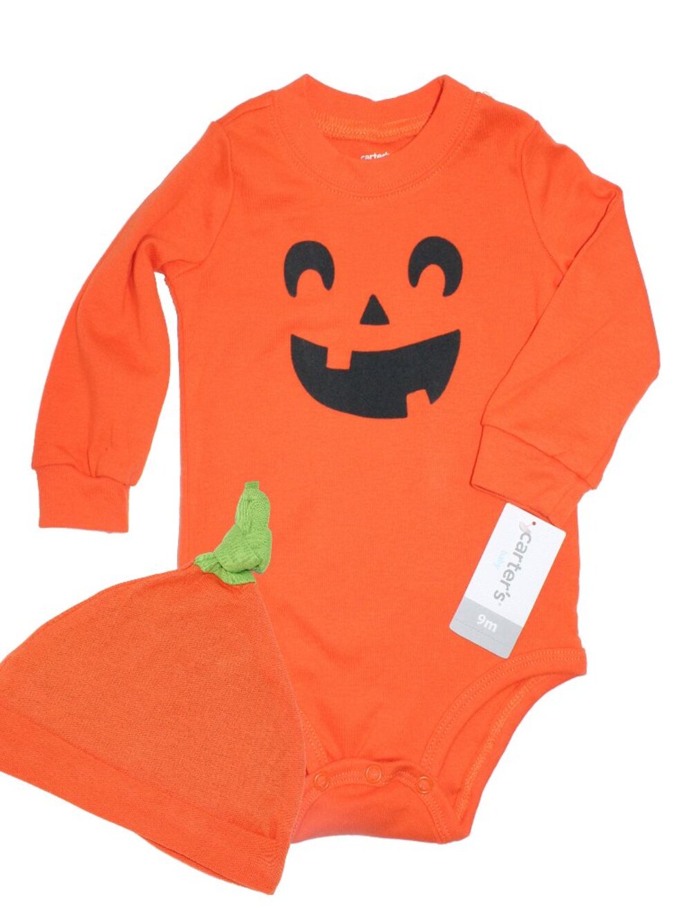 Carter's Baby's 2pc 100% Cotton Halloween Jack-o-Lantern Bodysuit & Cap Set 9m